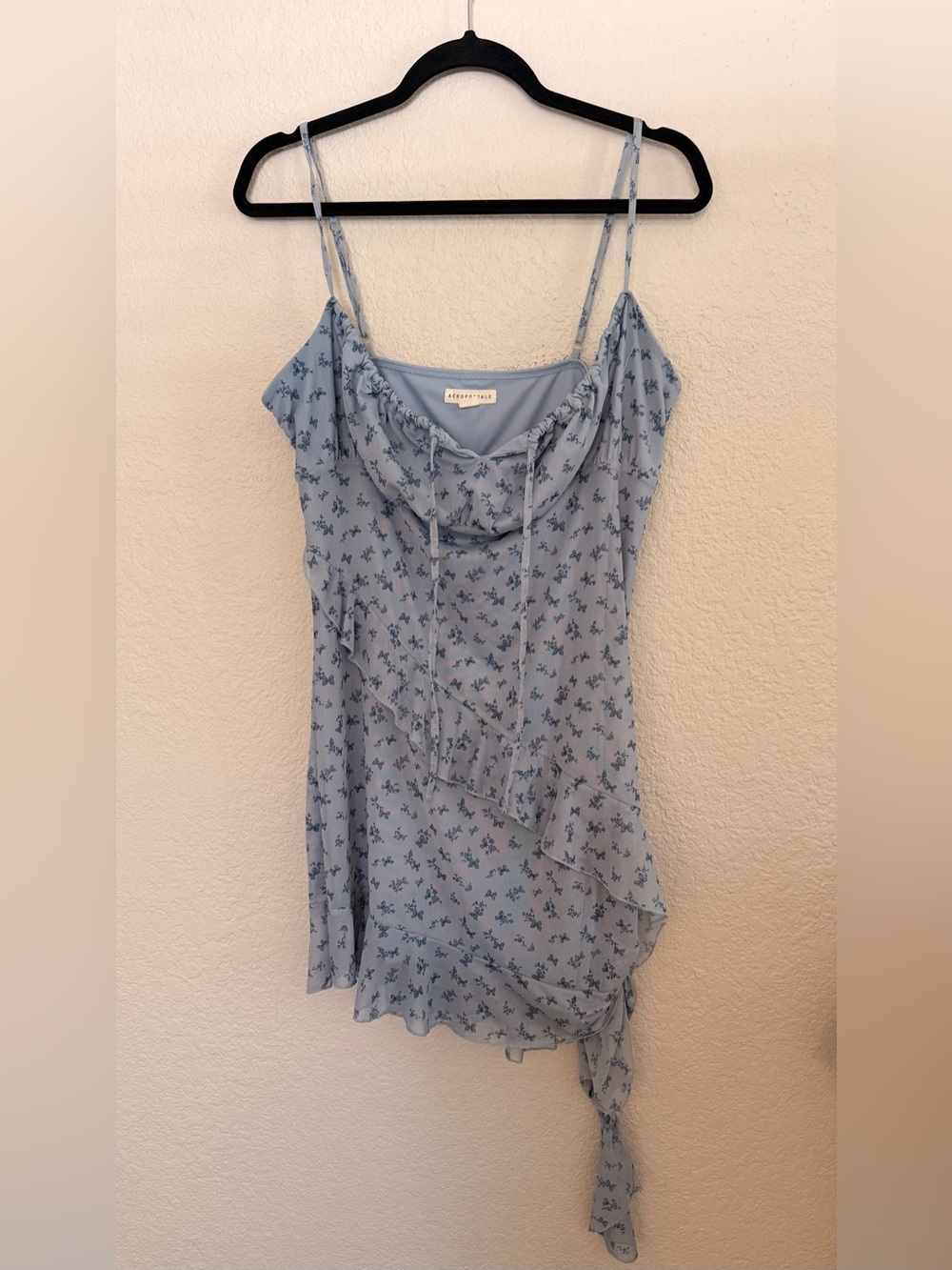 Aéropostale Light Blue Floral Ruffle Mini Dress
